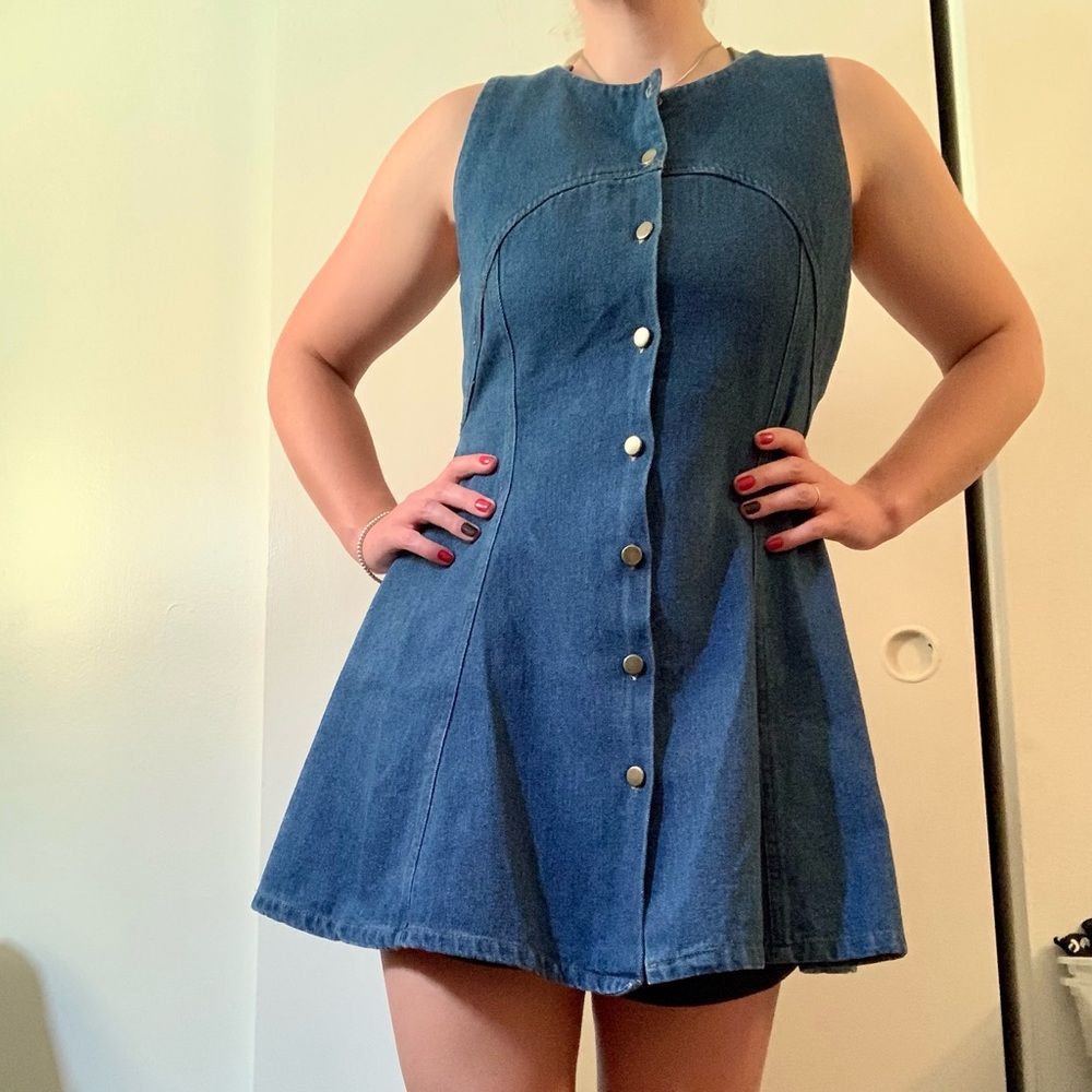 J.O.A. Babydoll denim dress with back triangle cutout details